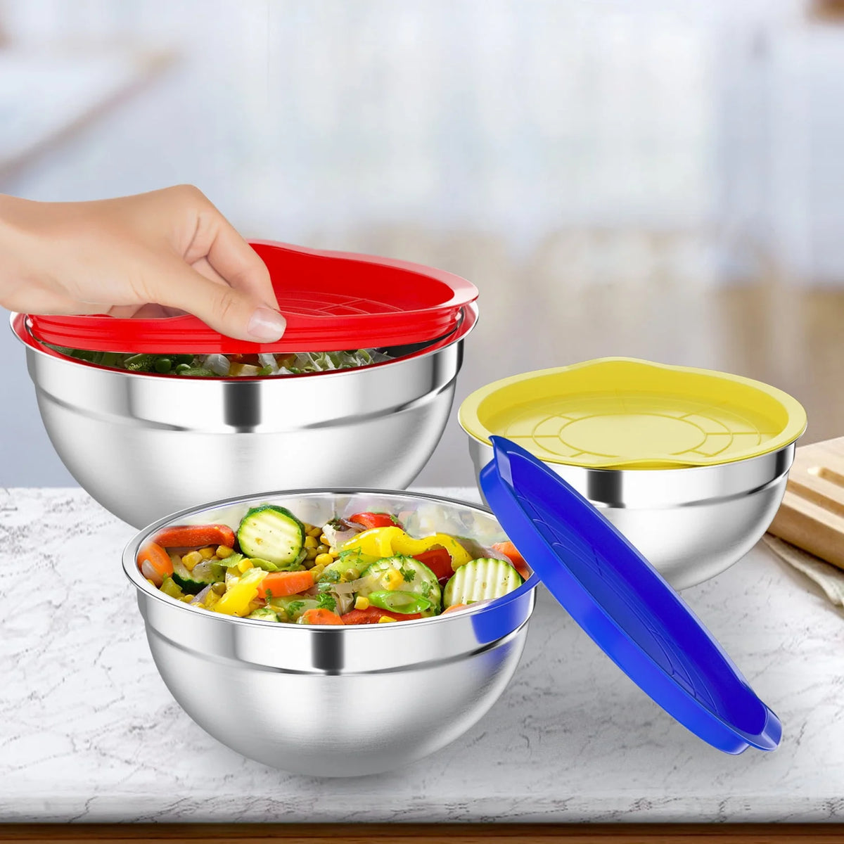 Stainless Steel Mixing Bowls Set with Lids 7 Pc C308234