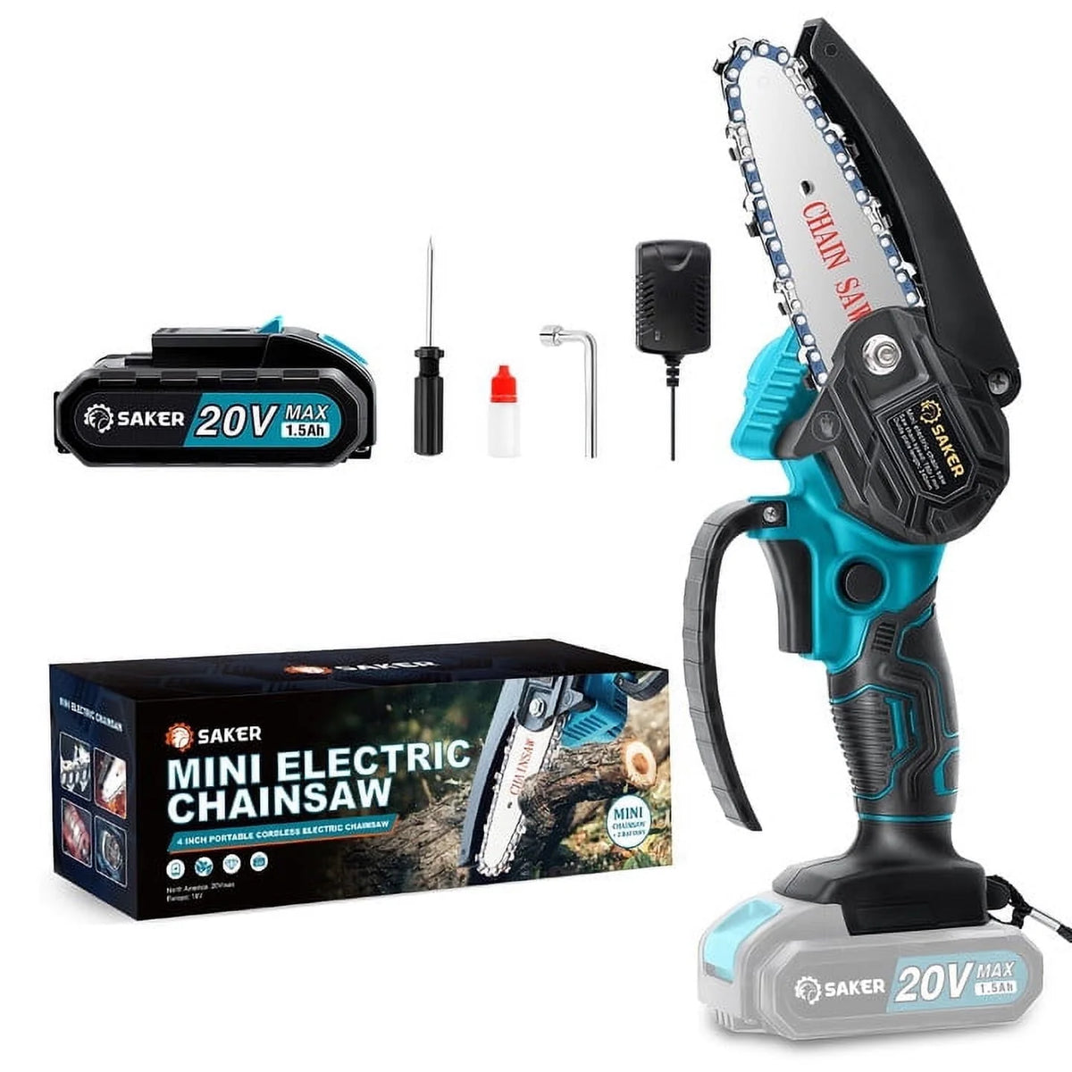 4 Inch Mini Cordless Electric Chainsaw with 2 Batteries B7627