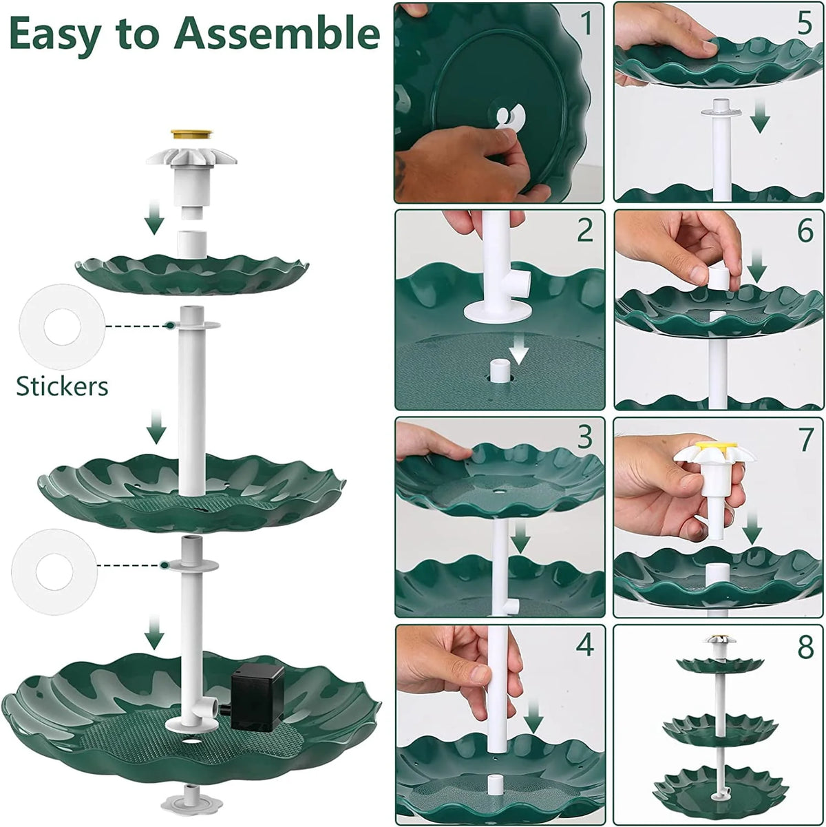 3 Tiered Bird Bath with 3.5W Solar Pump L7046