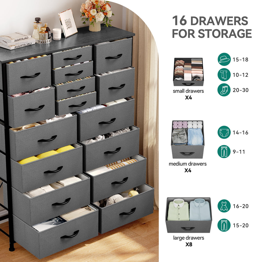16 Drawer Fabric Dresser with Metal Frame and Wooden Top G312