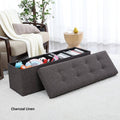 Foldable Tufted Linen Storage Ottoman Bench A935615
