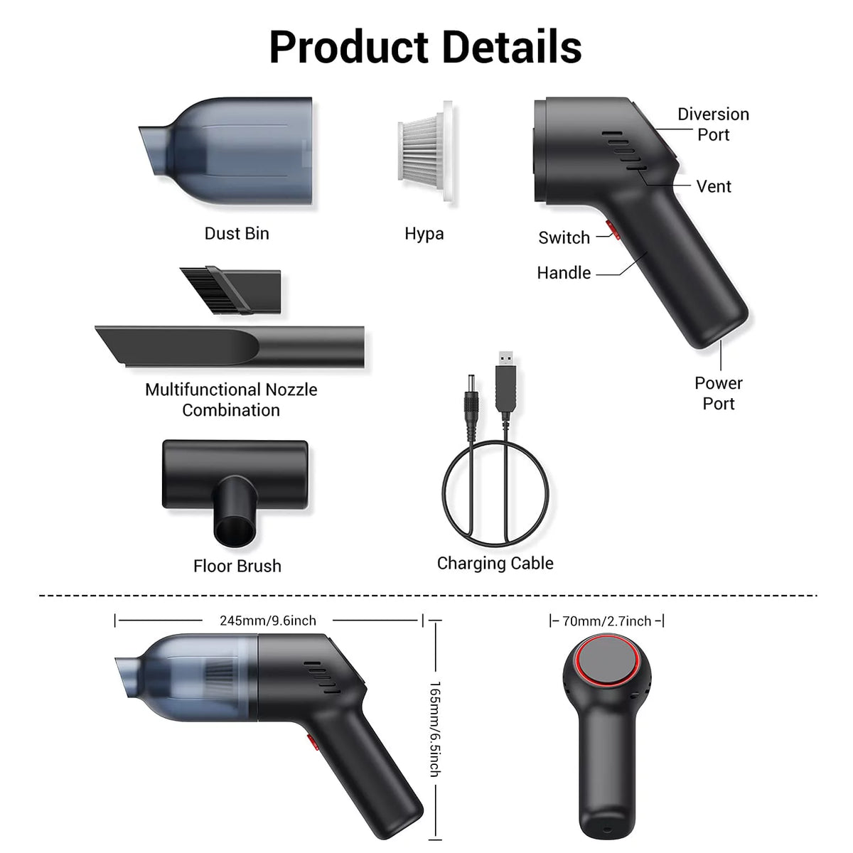 Lightweight Handheld Vacuum Cleaner with Strong Suction J610325