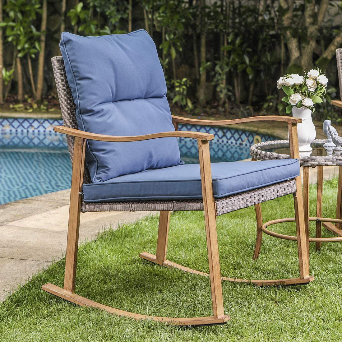3 Piece Metal Bistro Set with Gray Cushions J854
