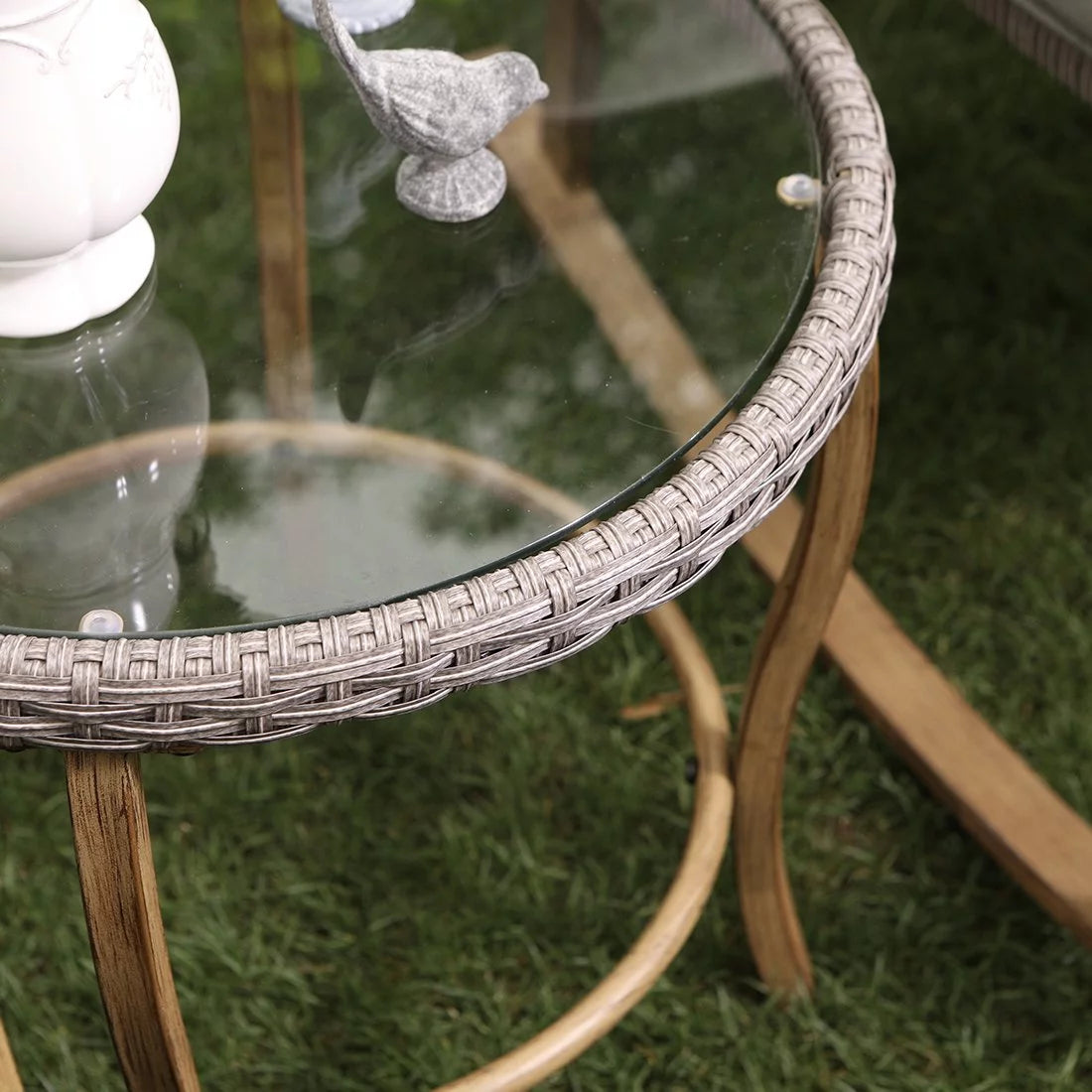 3 Piece Metal Bistro Set with Gray Cushions J854