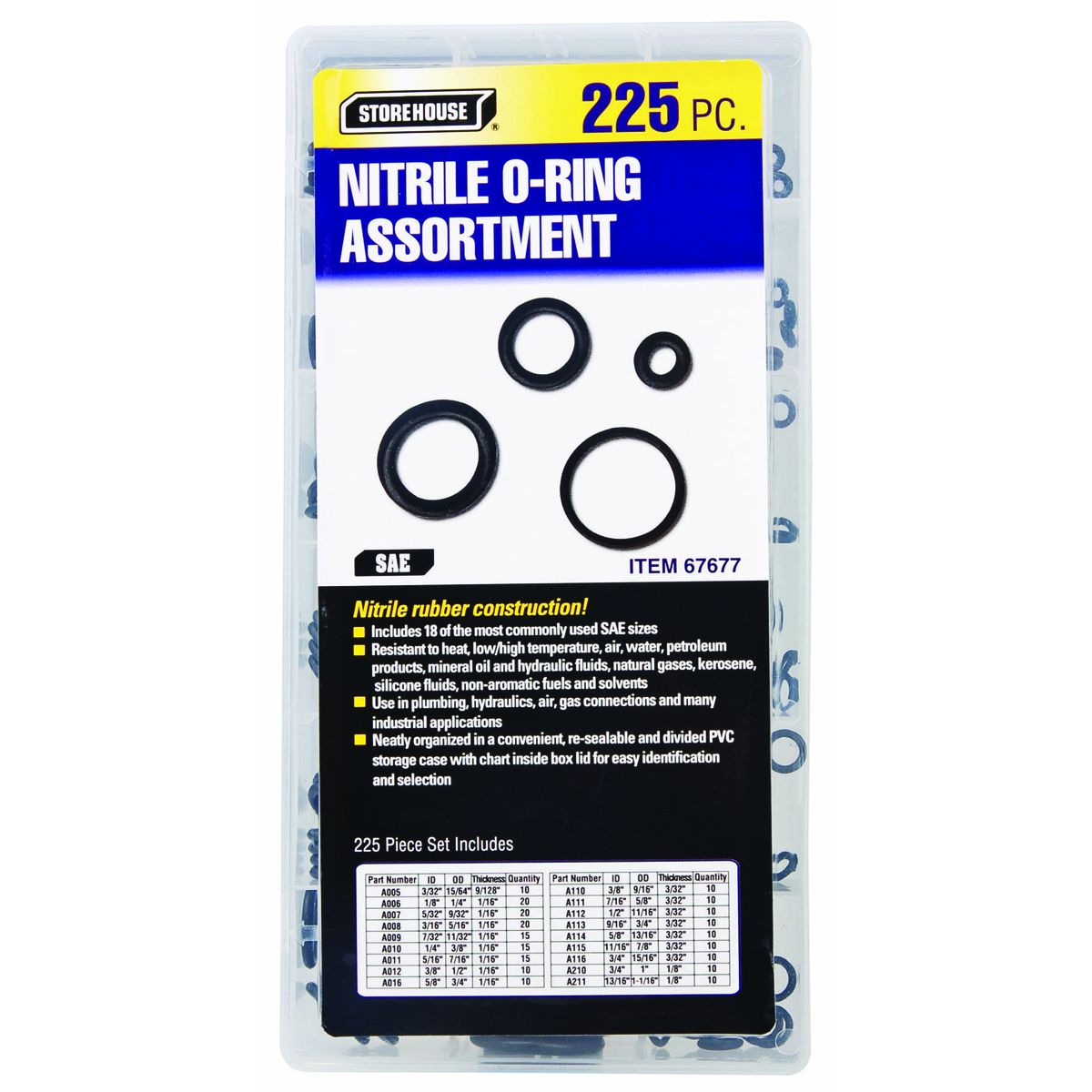 Nitrile O-Ring Assortment, 225 Piece B700013