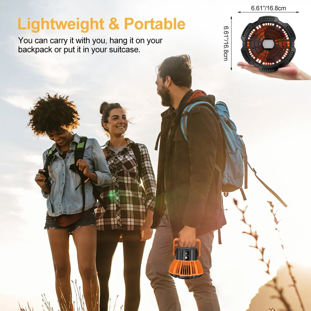Camping Tent Fan with LED Lantern, Rechargeable 5200mAh Hanging Fan J6493