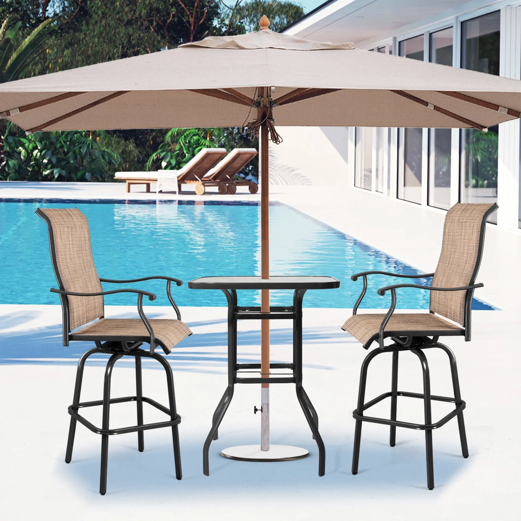 31 Inch Square Outdoor Bar Height Bistro Table with Tempered Glass Tabletop T2705