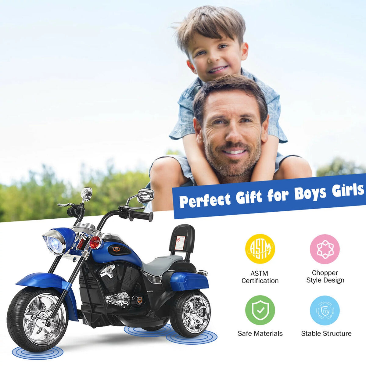 6V Kids Ride On Motorcycle 3 Wheel Trike with Headlight White P287953
