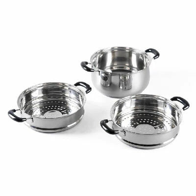 Stainless-Steel Steamer 3-Layers 2-Trays 30cm J549463