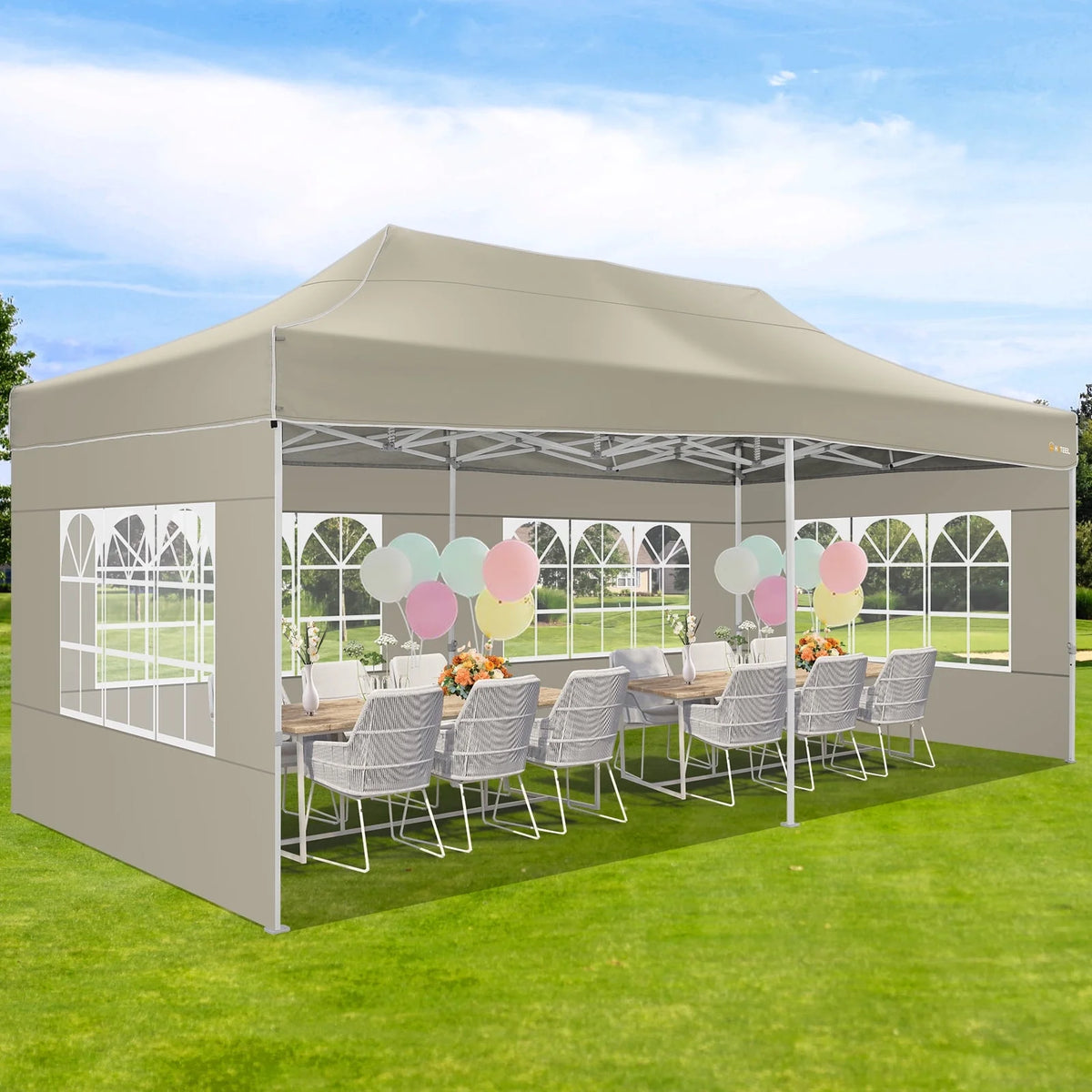 10x15 Heavy Duty Pop up Canopy Tent with 4 Sidewalls and Roller Bag, Black D234595