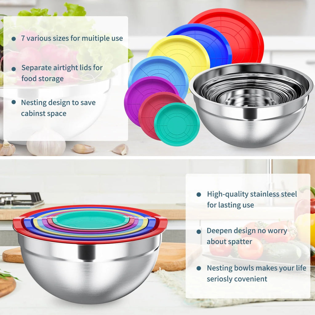 Stainless Steel Mixing Bowls Set with Lids 7 Pc C308234