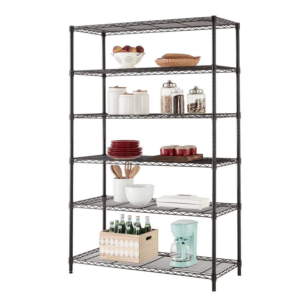 Steel 6-Tier Storage Shelf Unit Black W521210