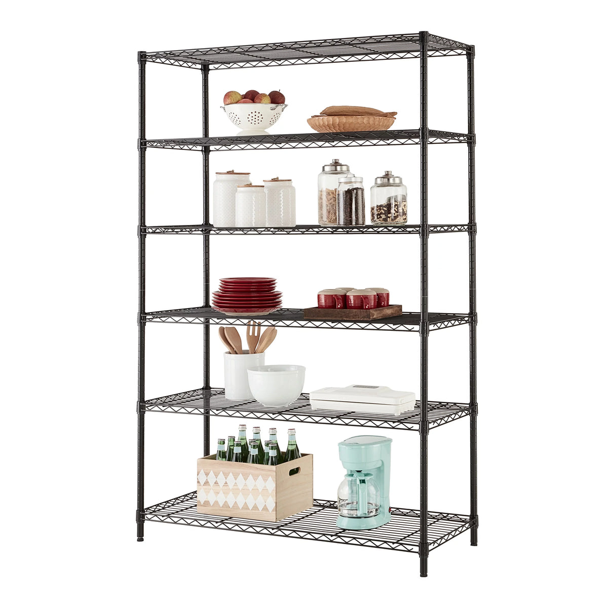 Steel 6-Tier Storage Shelf Unit Black W521210