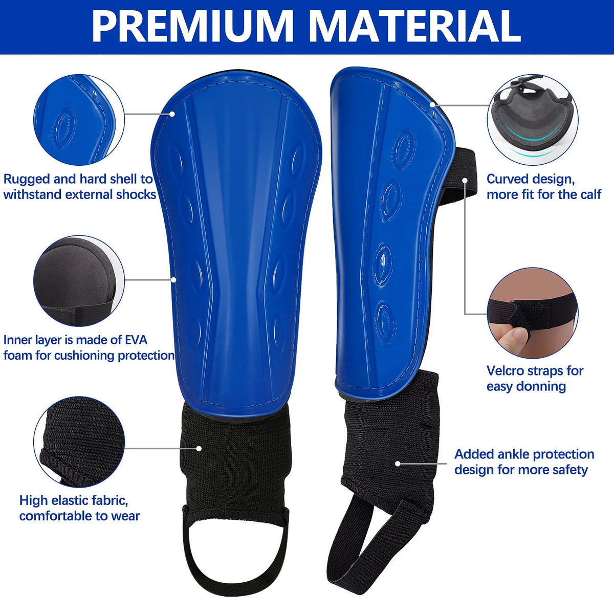 Children's Football Pads, Junior Football Leg Guards, Blue, Small Q59885