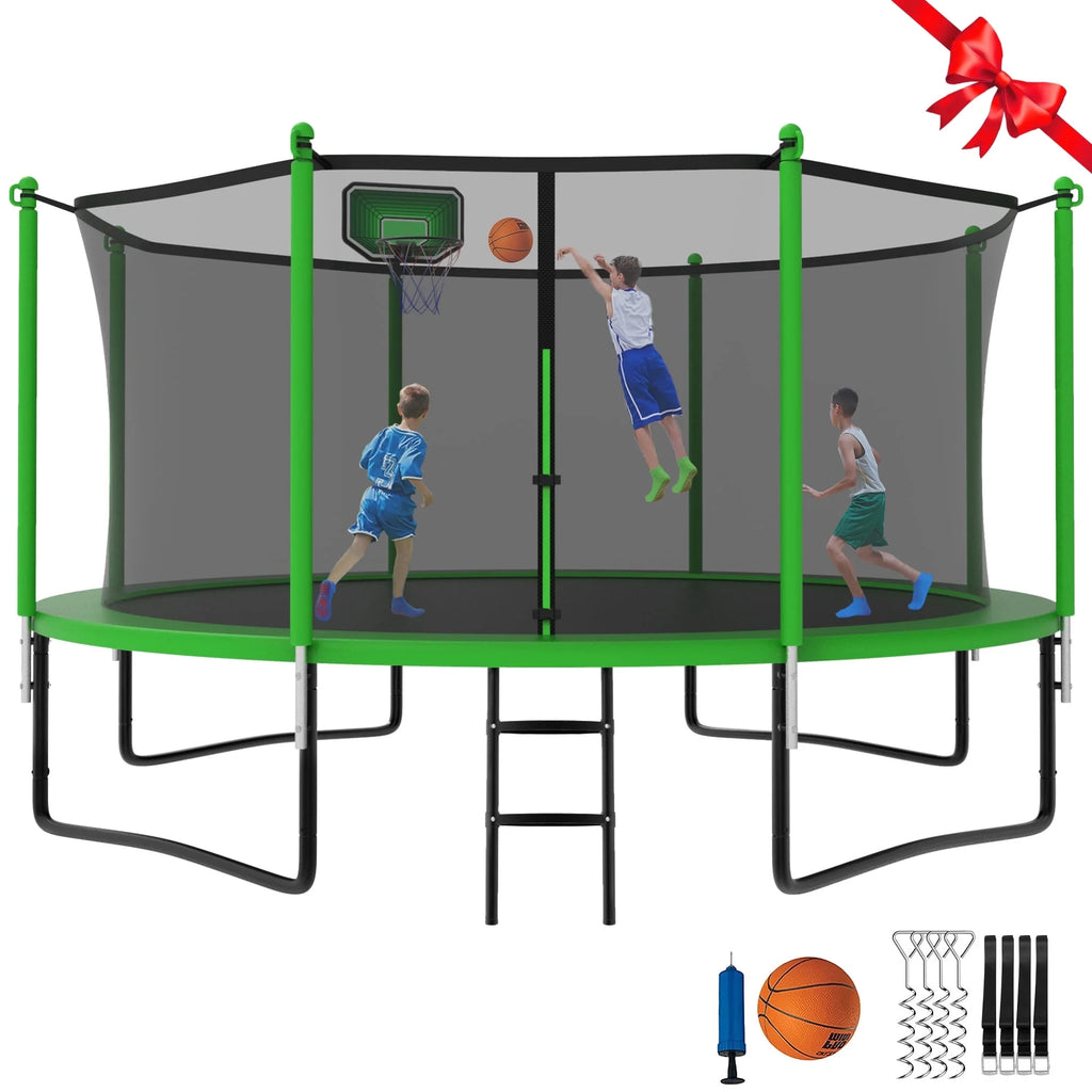 12FT Round Outdoor Trampoline with Enclosure Net Q66672