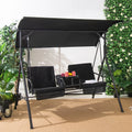 2-Person Canopy Porch Swing Padded Chair with Cooler Bag N2729