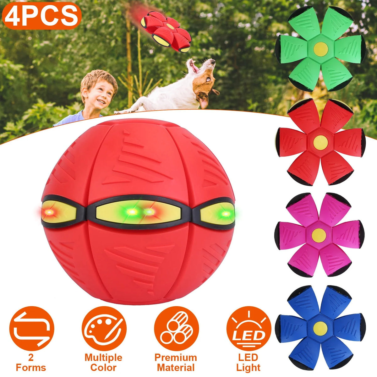 4 Pack LED Flying Saucer Ball Dog Toy Y7517