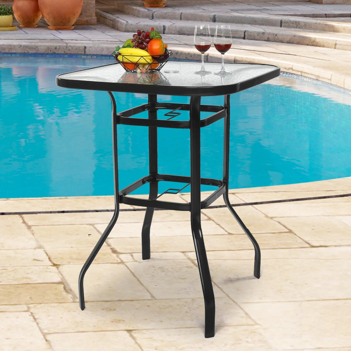 31 Inch Square Outdoor Bar Height Bistro Table with Tempered Glass Tabletop T2705