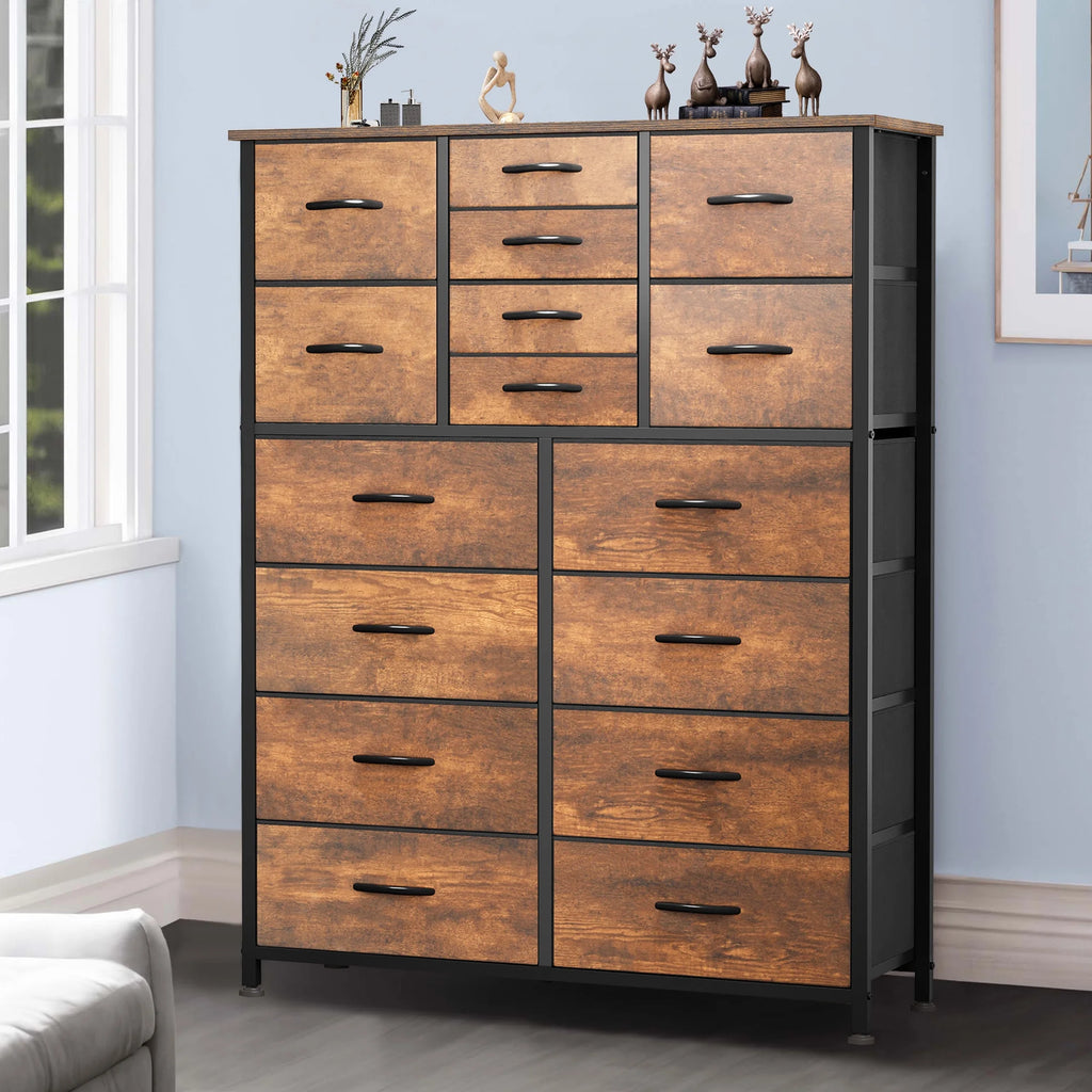 16 Drawer Fabric Dresser with Metal Frame and Wooden Top G312