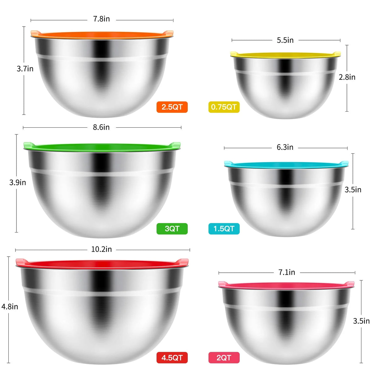 Stainless Steel Mixing Bowls Set with Lids 7 Pc C308234