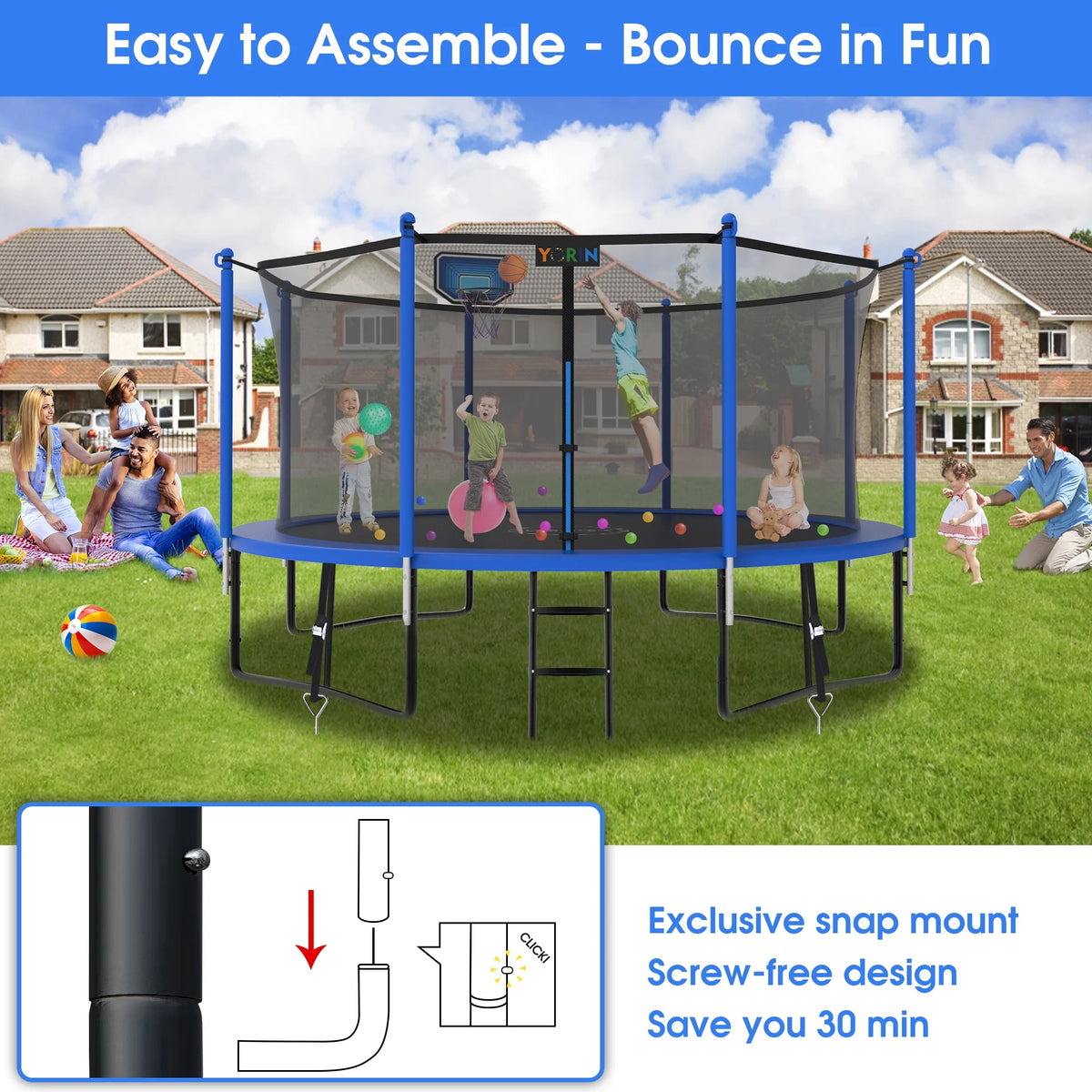 12FT Round Outdoor Trampoline with Enclosure Net Q66672