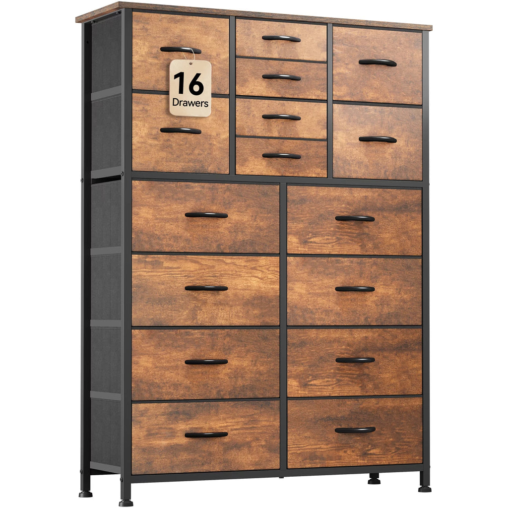 16 Drawer Fabric Dresser with Metal Frame and Wooden Top G312