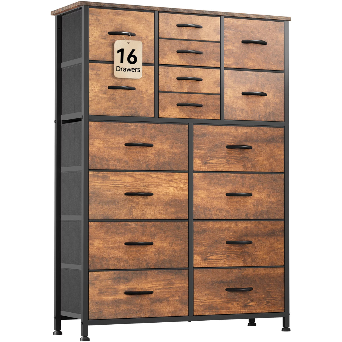 16 Drawer Fabric Dresser with Metal Frame and Wooden Top G312