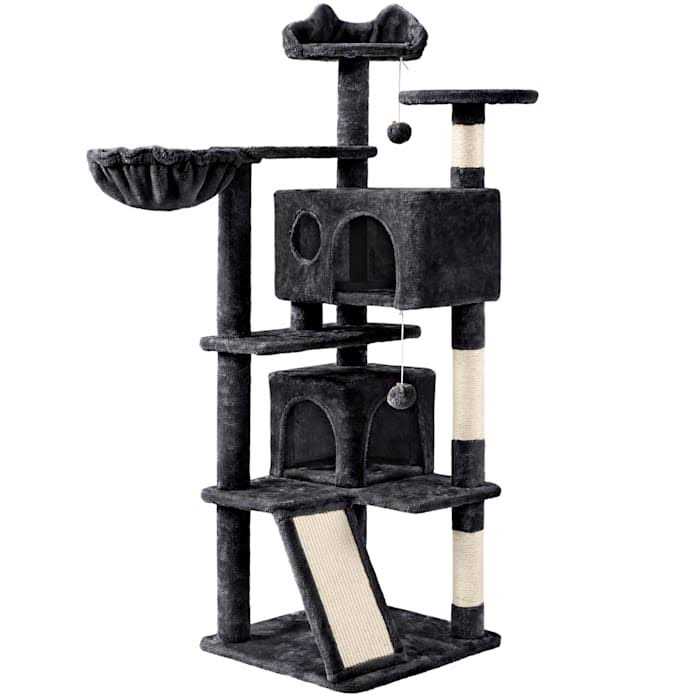Black Plush Cat Tree with 2 Condos U16350