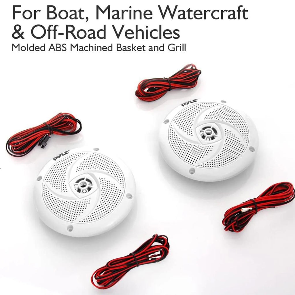 6.5 Inch Waterproof Low Profile Marine Speakers, White (2 Pack) I402