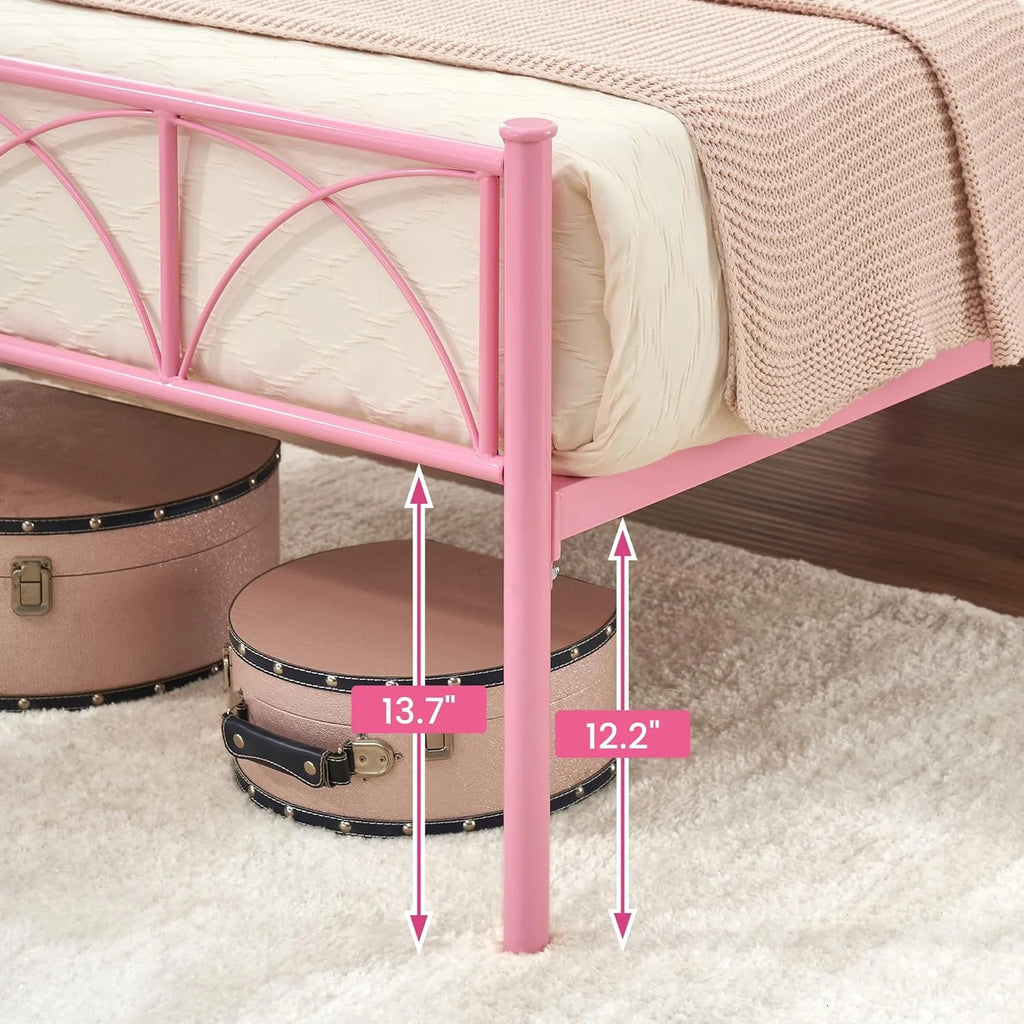 Pink Twin Metal Platform Bed Frame with Headboard S996256