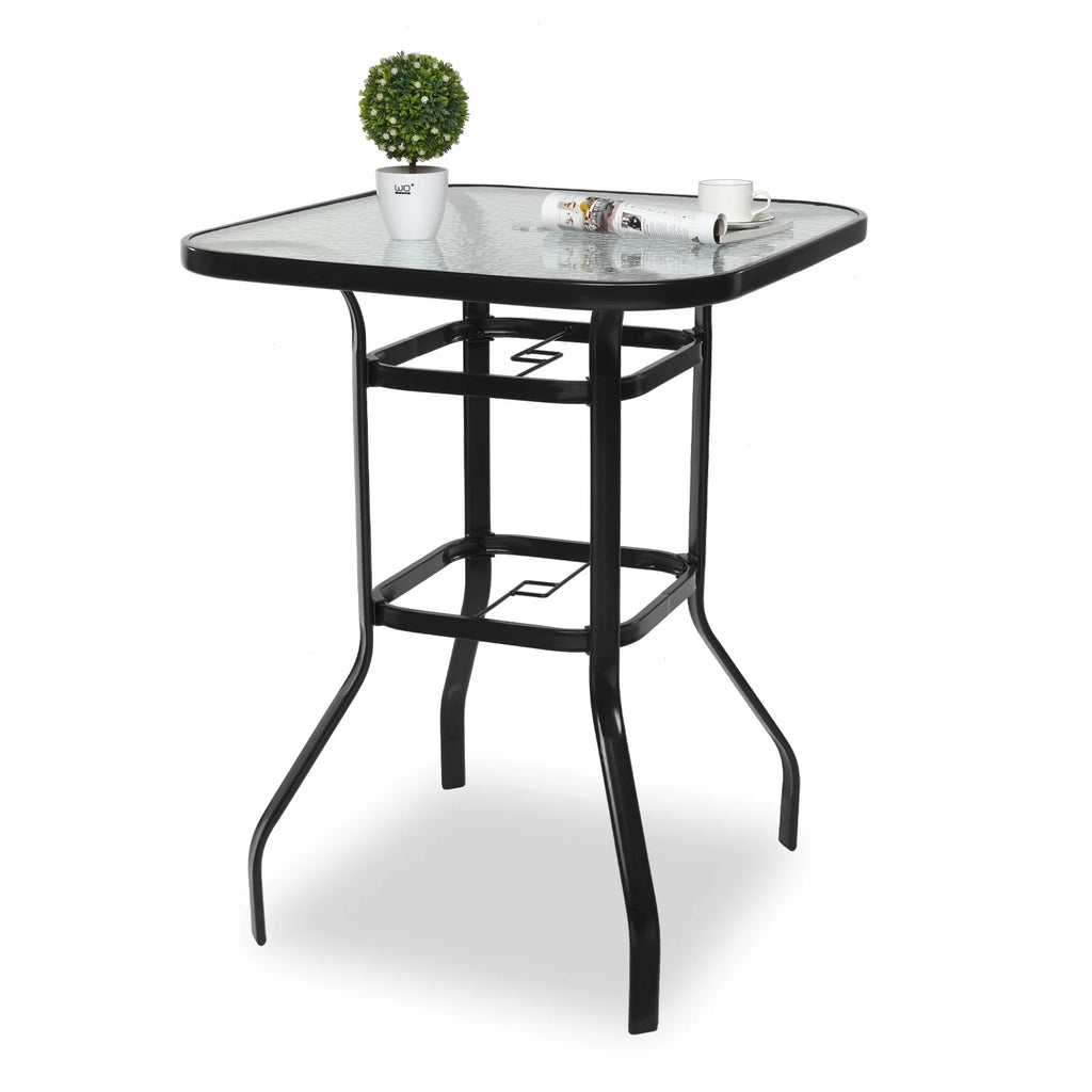 31 Inch Square Outdoor Bar Height Bistro Table with Tempered Glass Tabletop T2705
