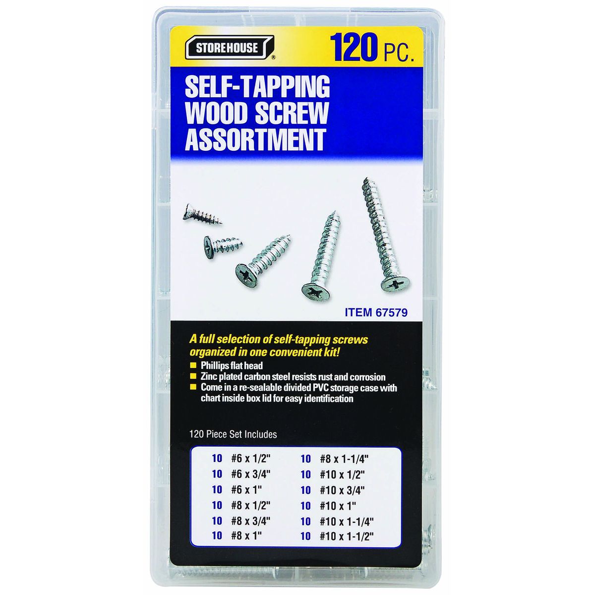 Self-Tapping Wood Screw Set, 120 Piece R76864