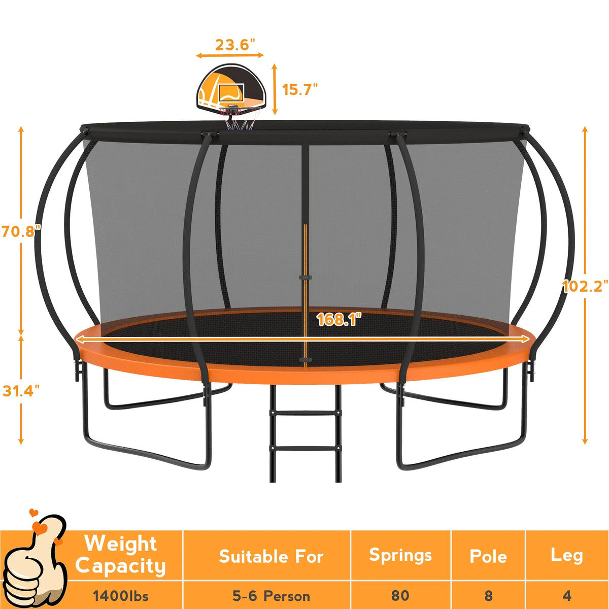 Black Trampoline with Basketball Hoop and Enclosure V60524