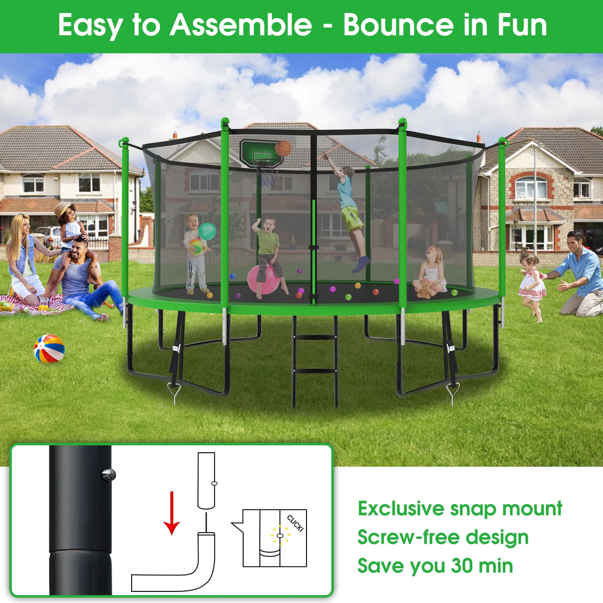 12FT Round Outdoor Trampoline with Enclosure Net Q66672