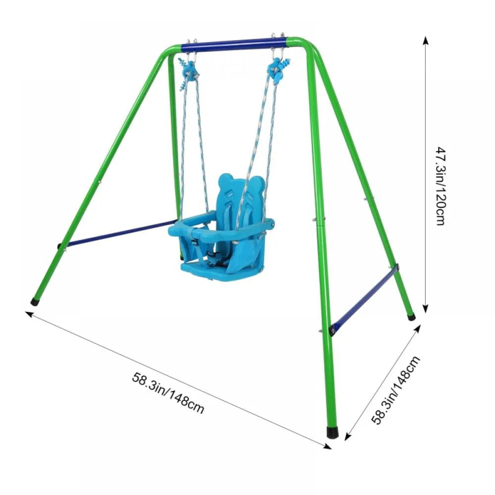 Folding Metal Swing Play Set with Safety Harness I574923