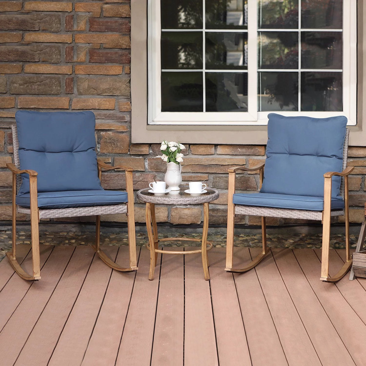 3 Piece Metal Bistro Set with Gray Cushions J854
