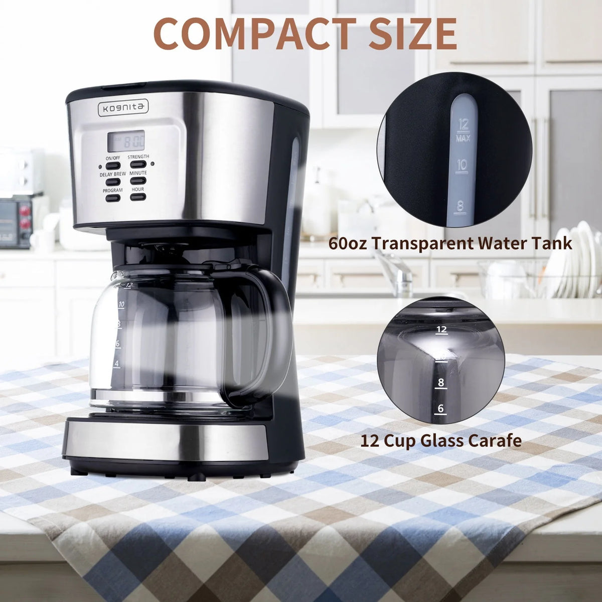 12 Cup Programmable Coffee Maker and Ice Tea Maker with Glass Carafe A524
