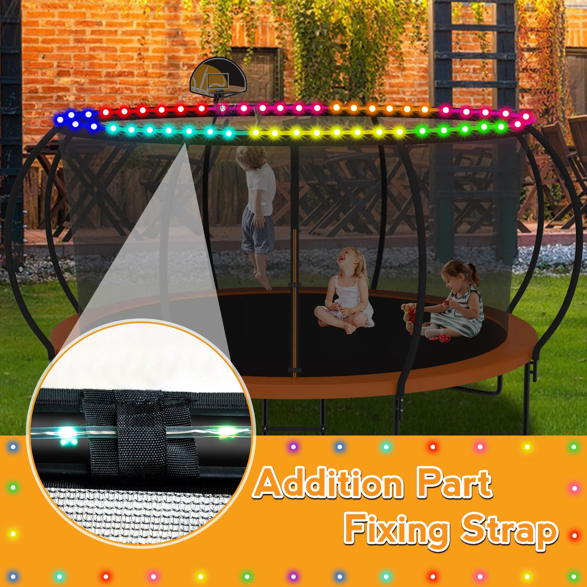 Black Trampoline with Basketball Hoop and Enclosure V60524