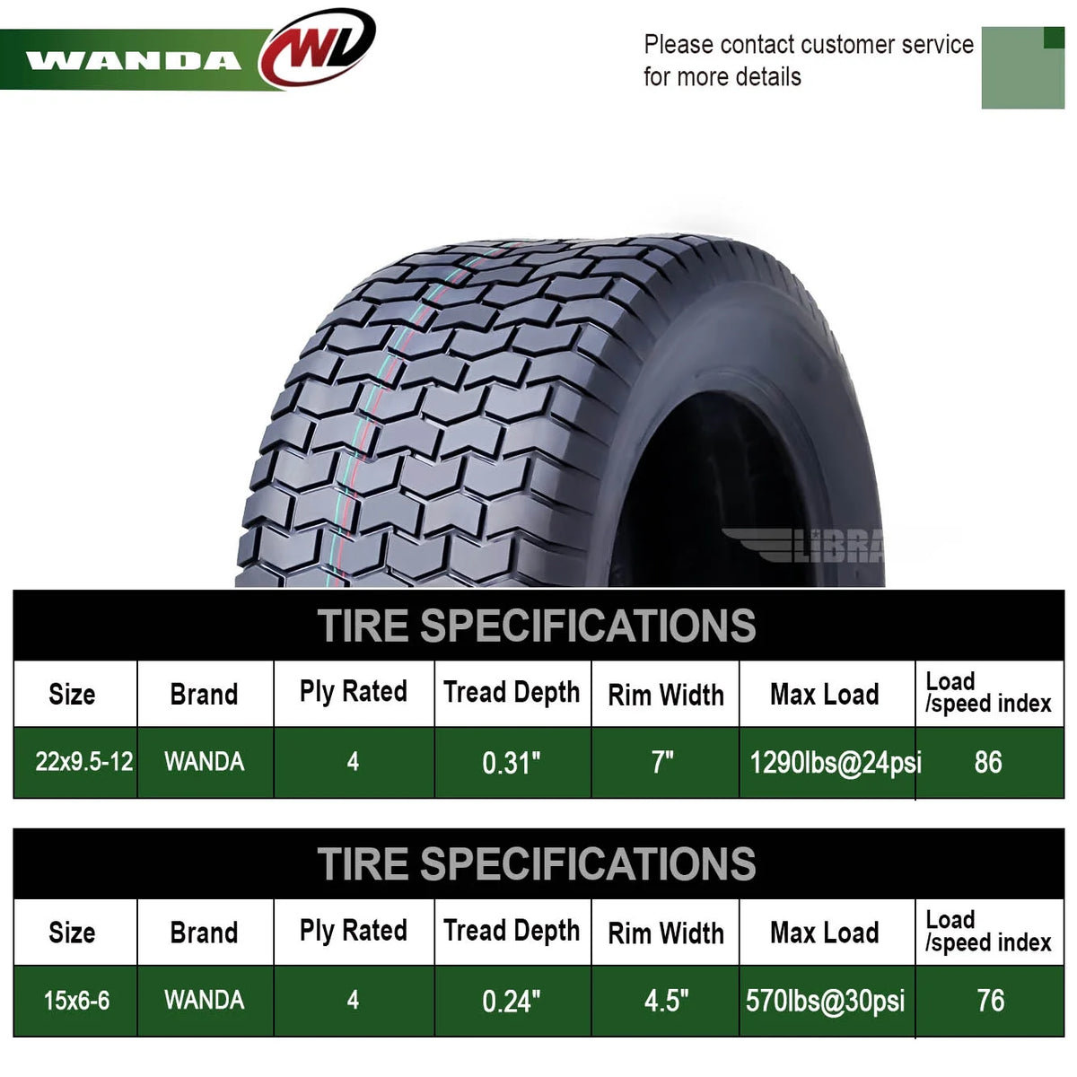 15X6-6 & 22X9.5-12 Lawn Mower Tractor Turf Tires Set 4 A25293
