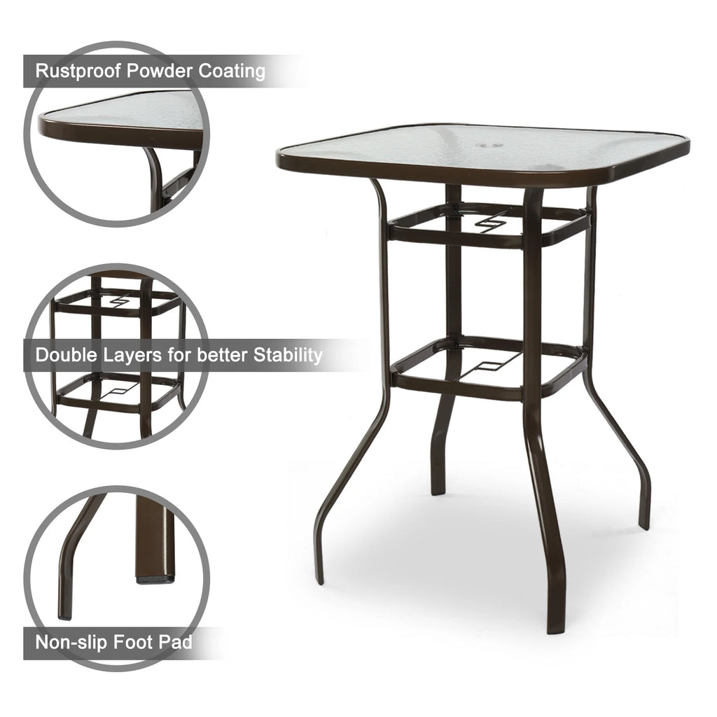 31 Inch Square Outdoor Bar Height Bistro Table with Tempered Glass Tabletop T2705
