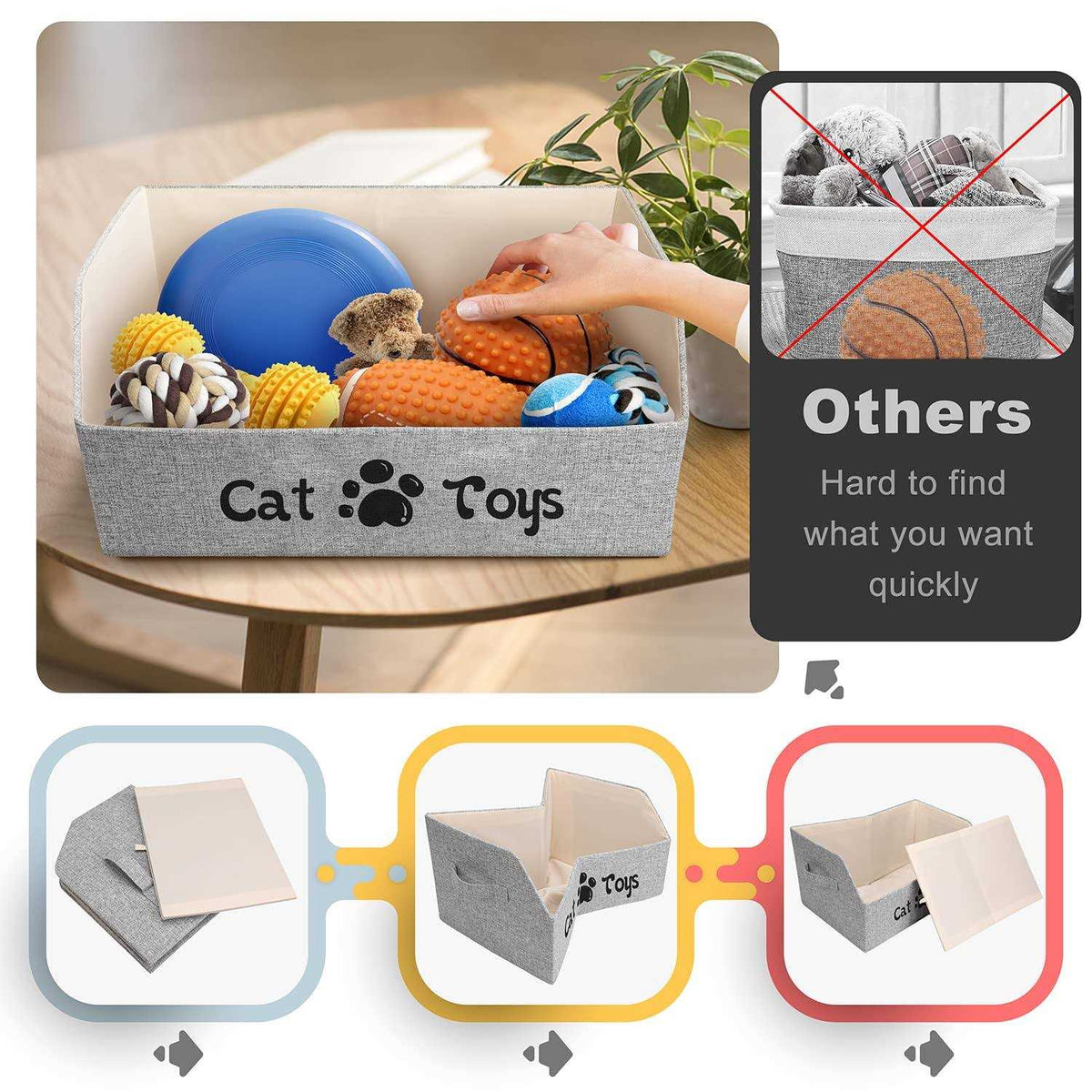 Large Foldable Cat Toy Storage Basket T4612