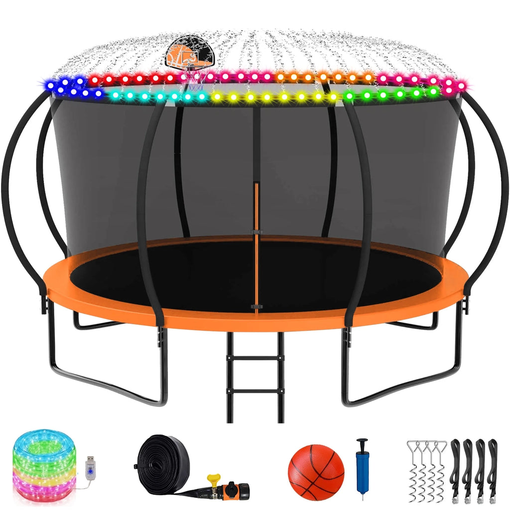 Black Trampoline with Basketball Hoop and Enclosure V60524
