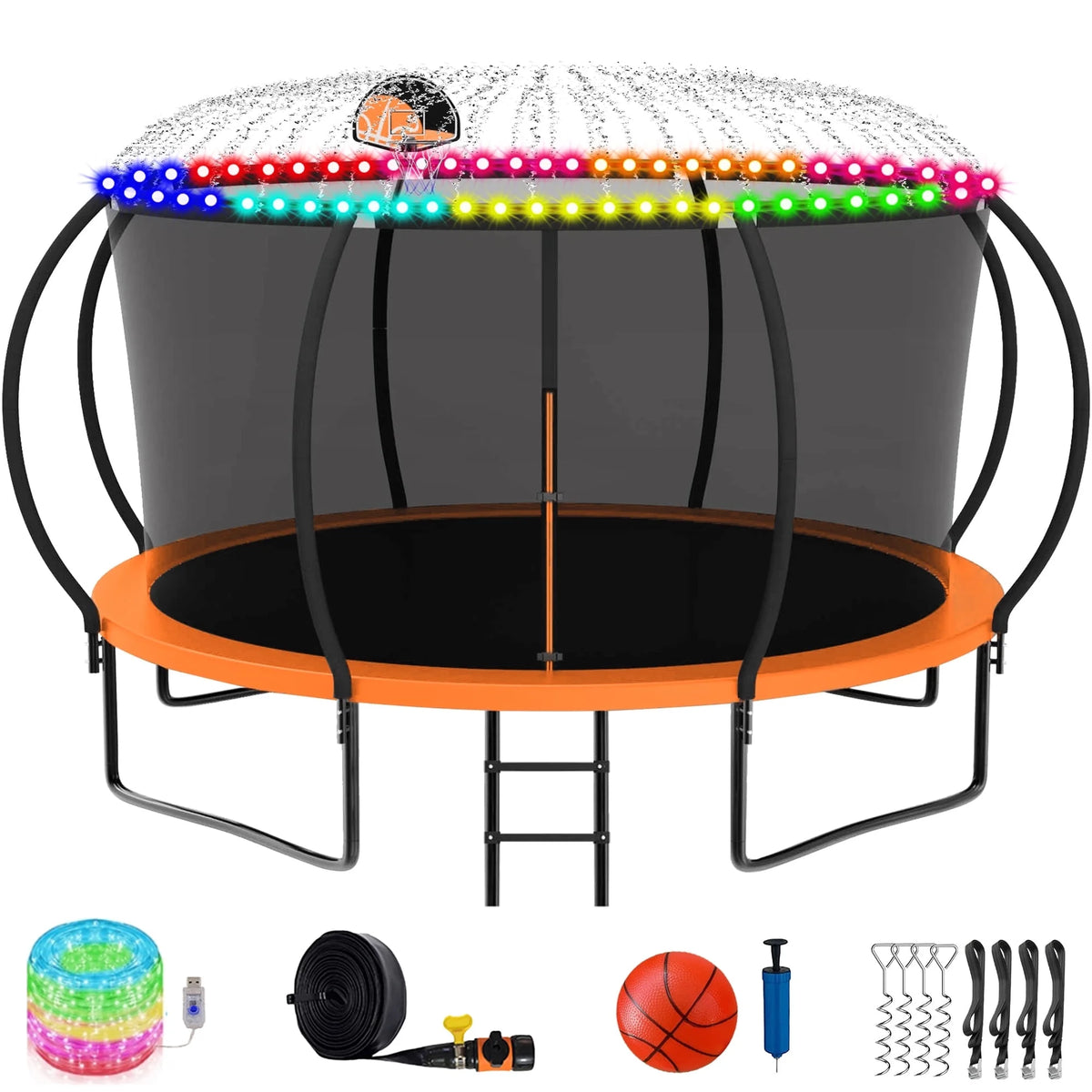 Black Trampoline with Basketball Hoop and Enclosure V60524