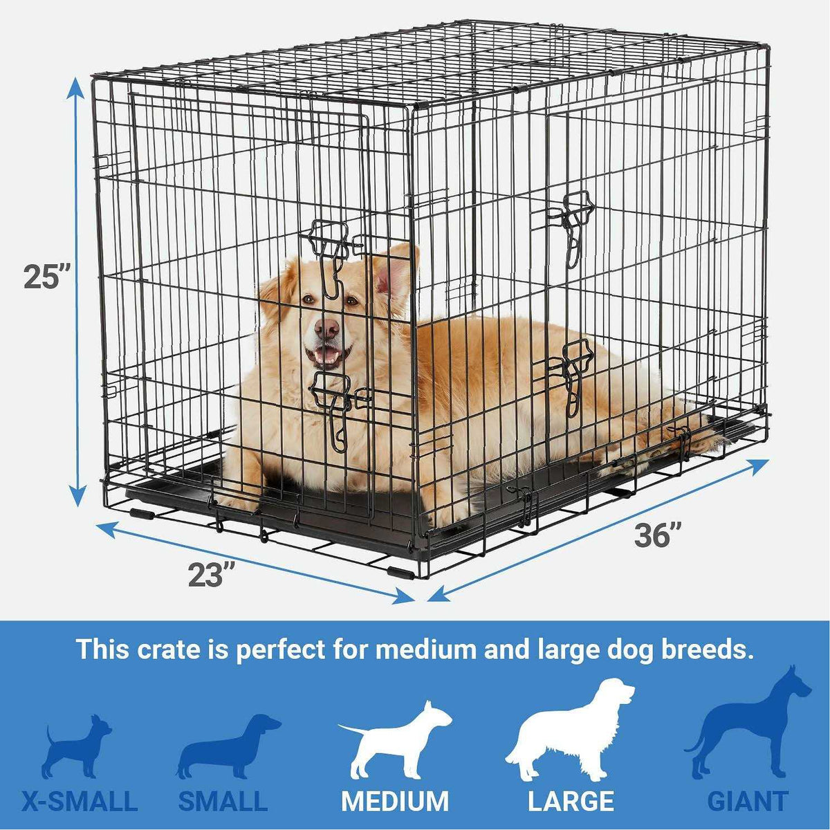 Heavy Duty Fold & Carry Double Door Collapsible Wire Dog Crate T609