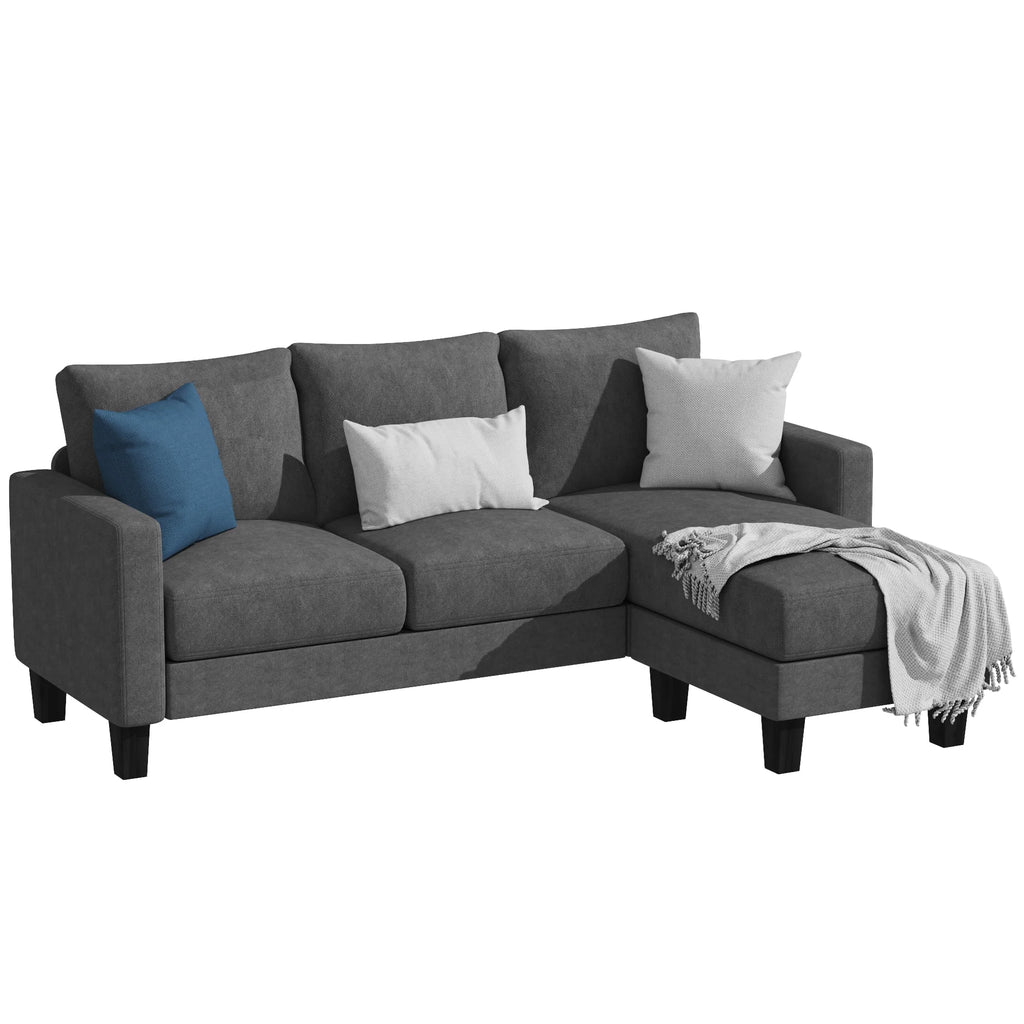 Convertible Sectional Sofa, L-Shaped 3-Seat Sofa with Reversible Chaise, Dark Gray L1303